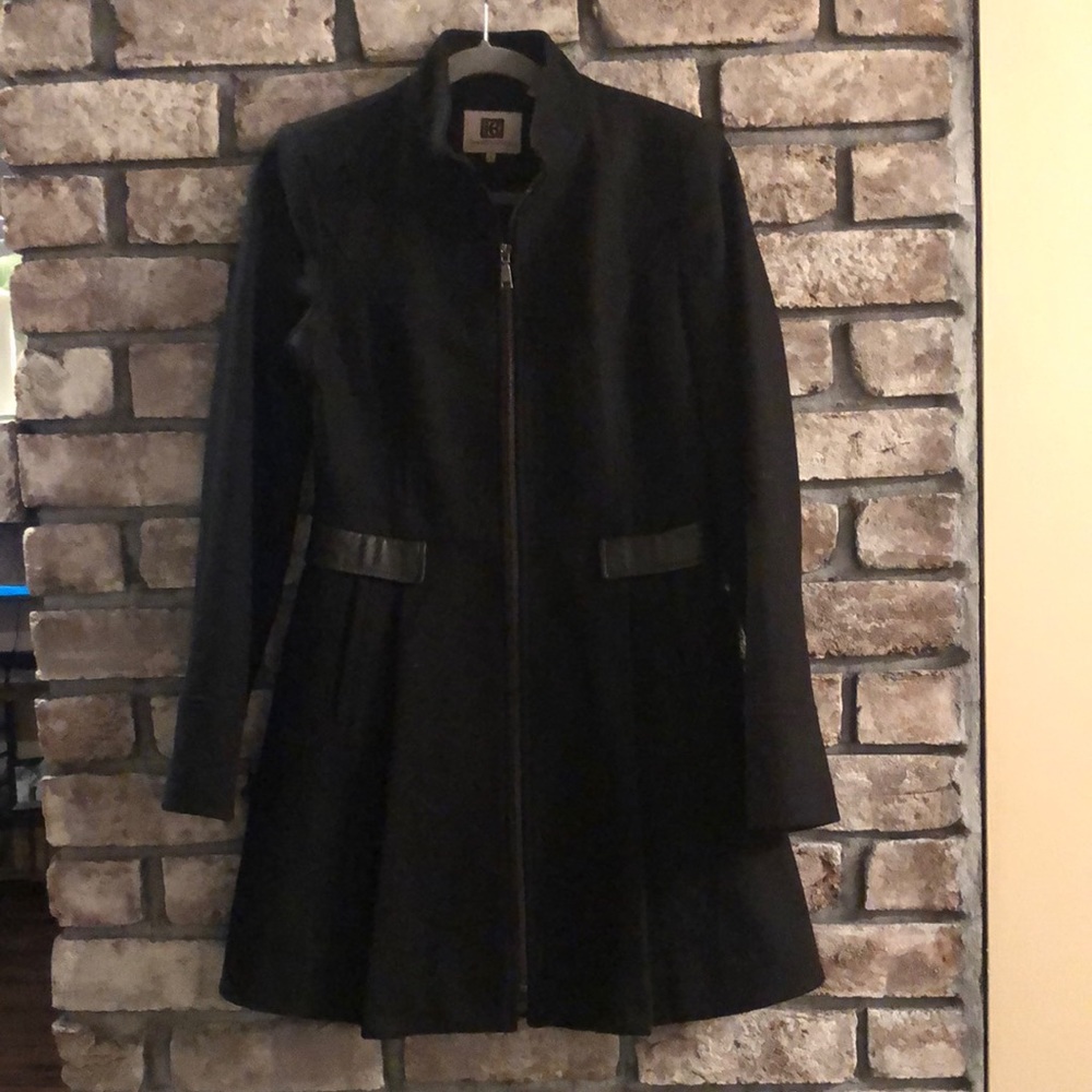 Laundry by design black pea coat with leather detailing
